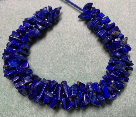 Aug 7 - Kumihimo necklace made with lapis chips. VERY heavy. Aug 7 - Kumihimo necklace made with lapis chips. VERY heavy.